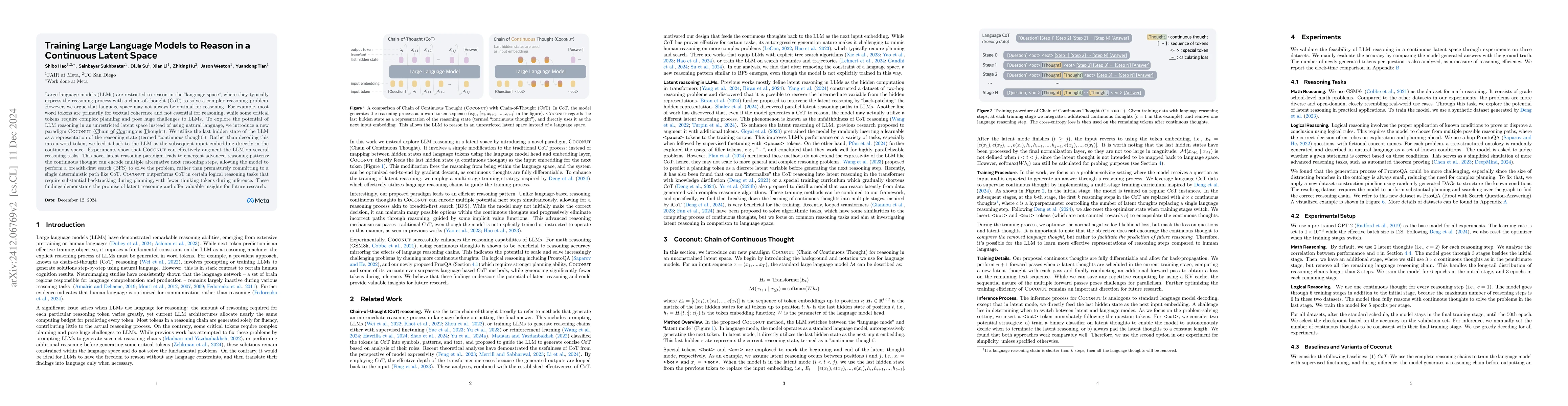 Thumbnail for Training Large Language Models to Reason in a Continuous Latent Space