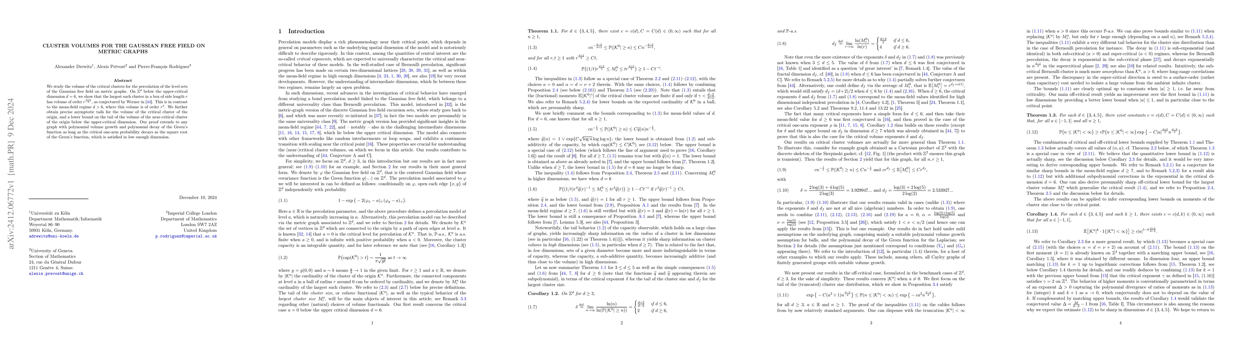 Thumbnail for Cluster volumes for the Gaussian free field on metric graphs