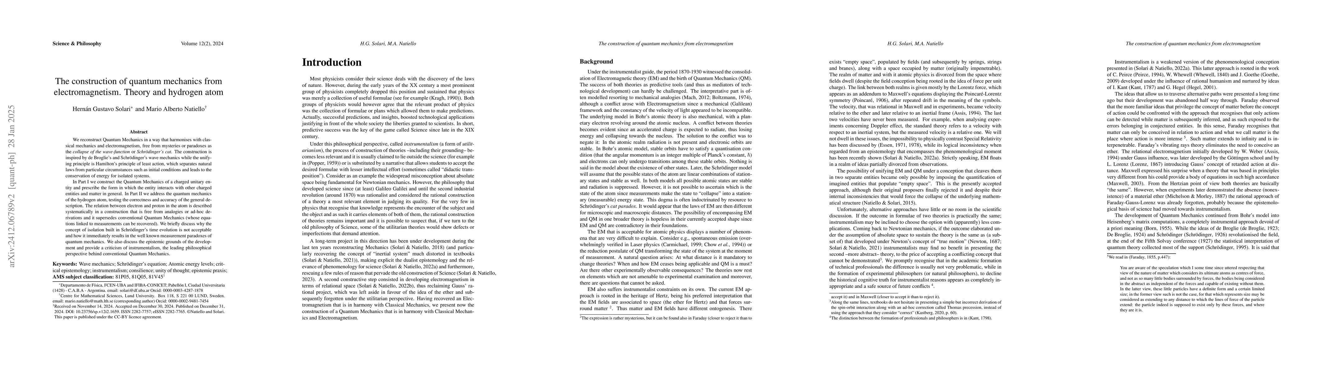 Thumbnail for The construction of quantum mechanics from electromagnetism. Part I: the
  unitary entity