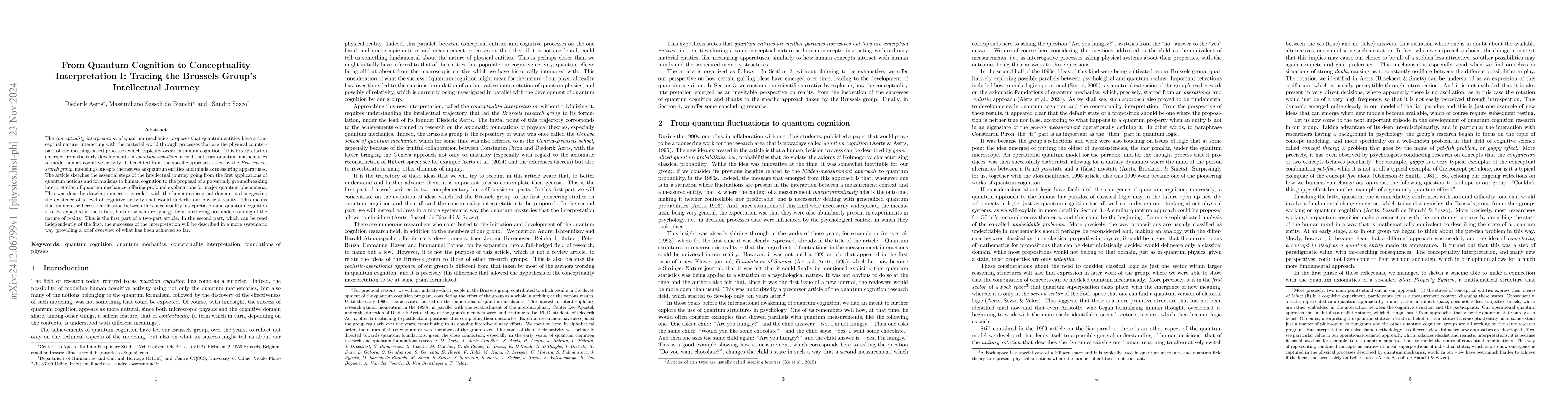 Thumbnail for From Quantum Cognition to Conceptuality Interpretation I: Tracing the
  Brussels Group's Intellectual Journey