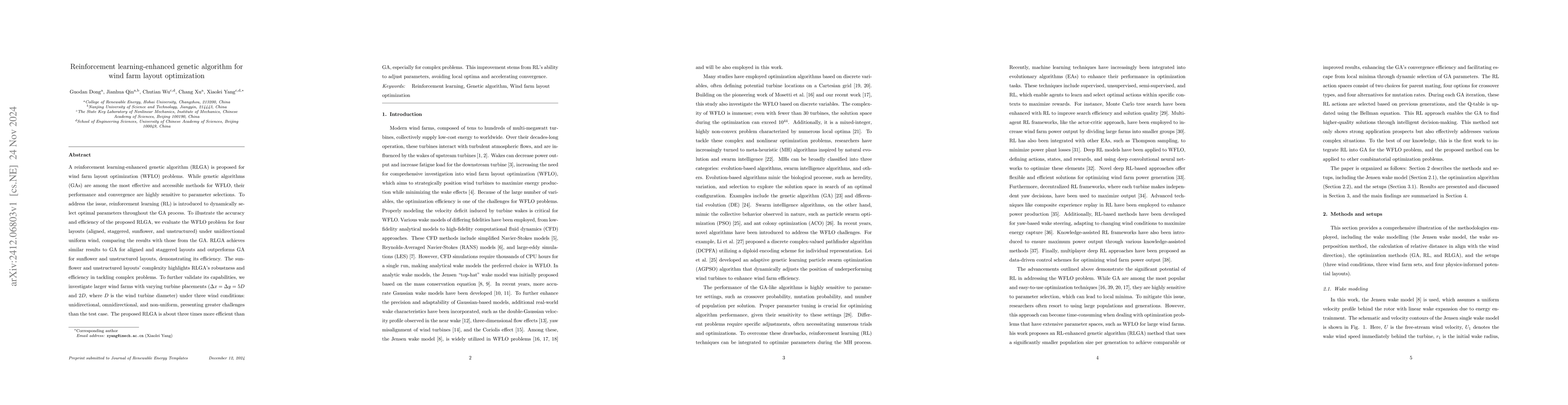 Thumbnail for Reinforcement learning-enhanced genetic algorithm for wind farm layout
  optimization