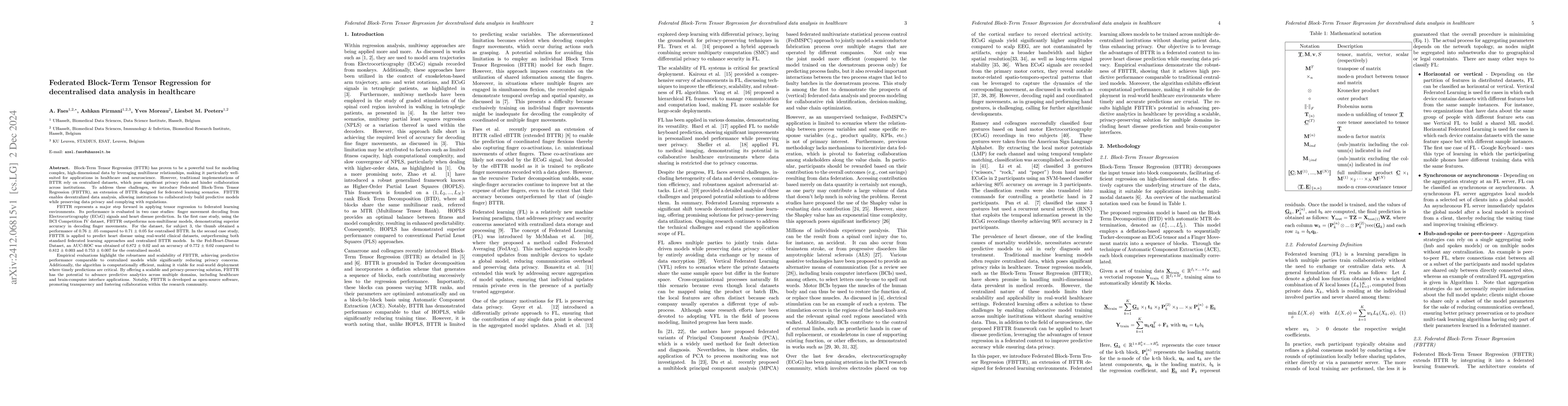 Thumbnail for Federated Block-Term Tensor Regression for decentralised data analysis
  in healthcare