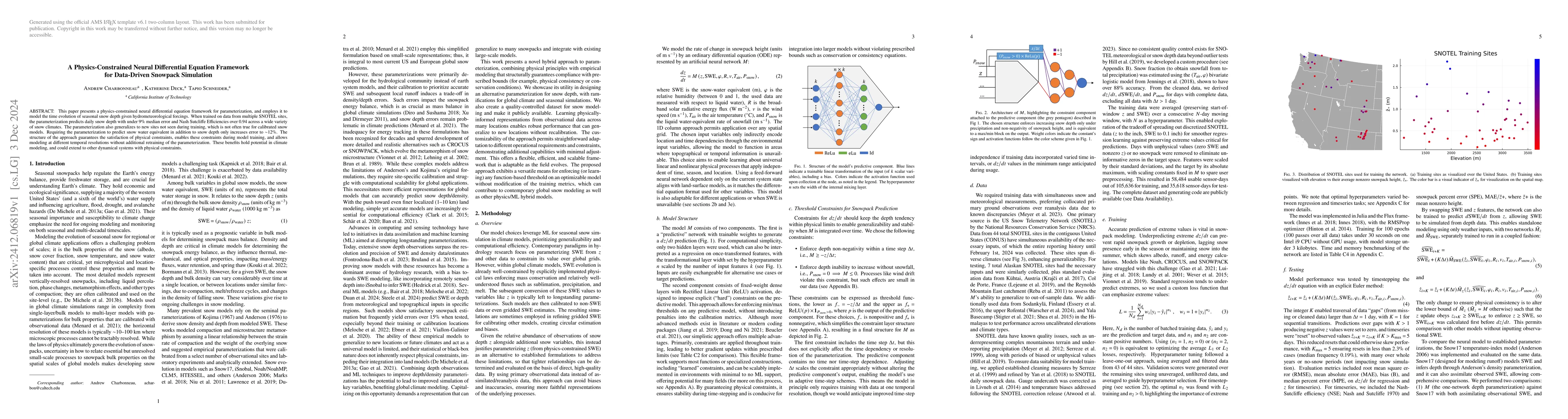 Thumbnail for A Physics-Constrained Neural Differential Equation Framework for
  Data-Driven Snowpack Simulation