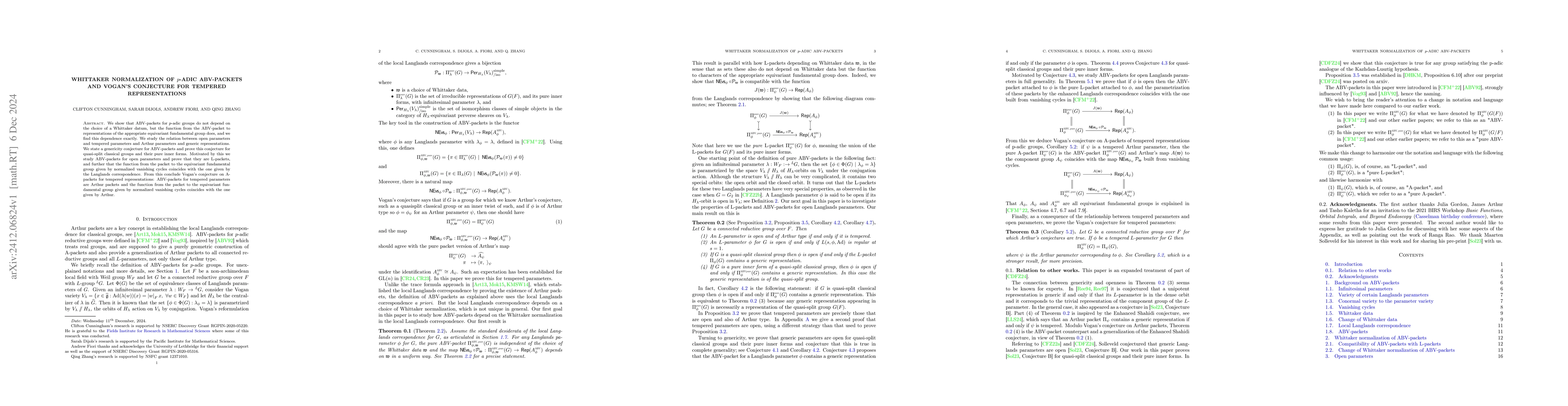 Thumbnail for Whittaker normalization of $p$-adic ABV-packets and Vogan's conjecture
  for tempered representations