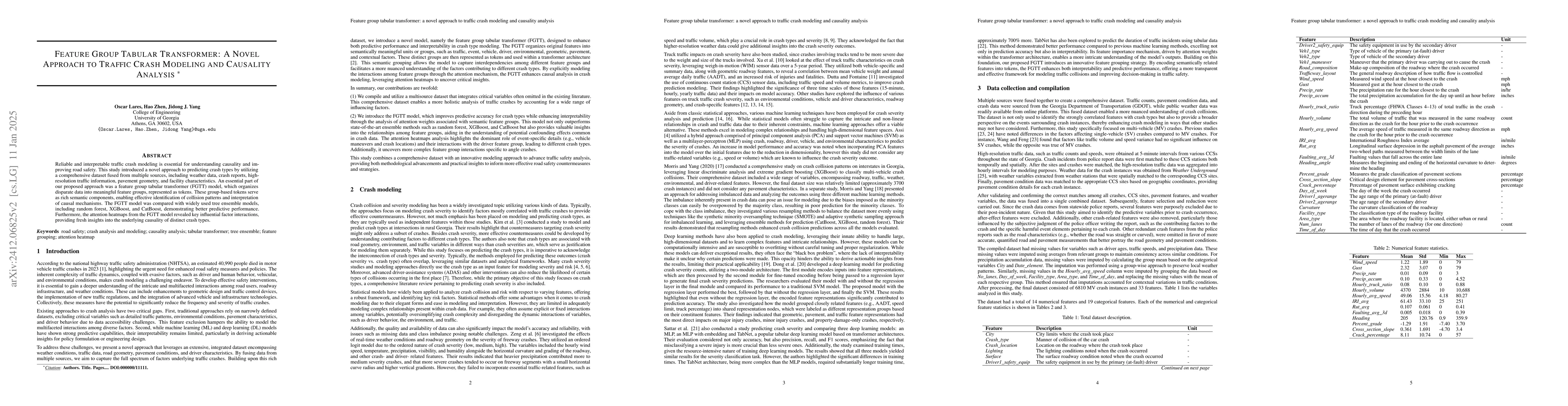 Thumbnail for Feature Group Tabular Transformer: A Novel Approach to Traffic Crash
  Modeling and Causality Analysis