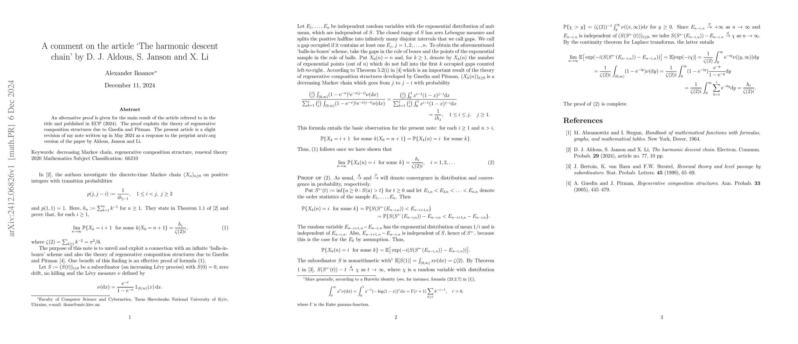 Thumbnail for A comment on `The harmonic descent chain' by D.J. Aldous, S. Janson and
  X. Li
