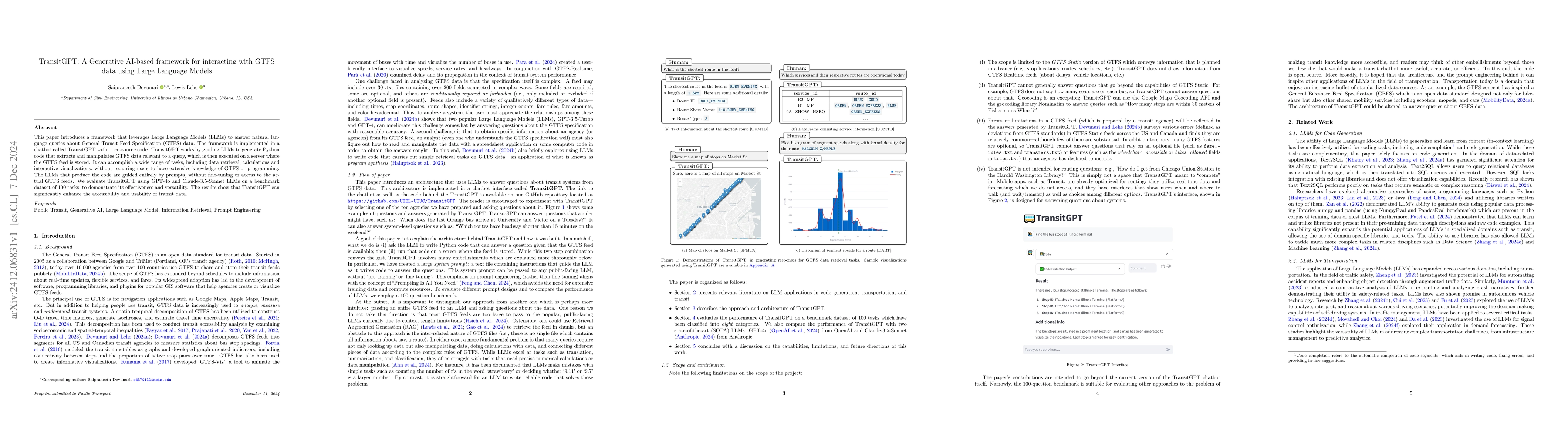 Thumbnail for TransitGPT: A Generative AI-based framework for interacting with GTFS
  data using Large Language Models