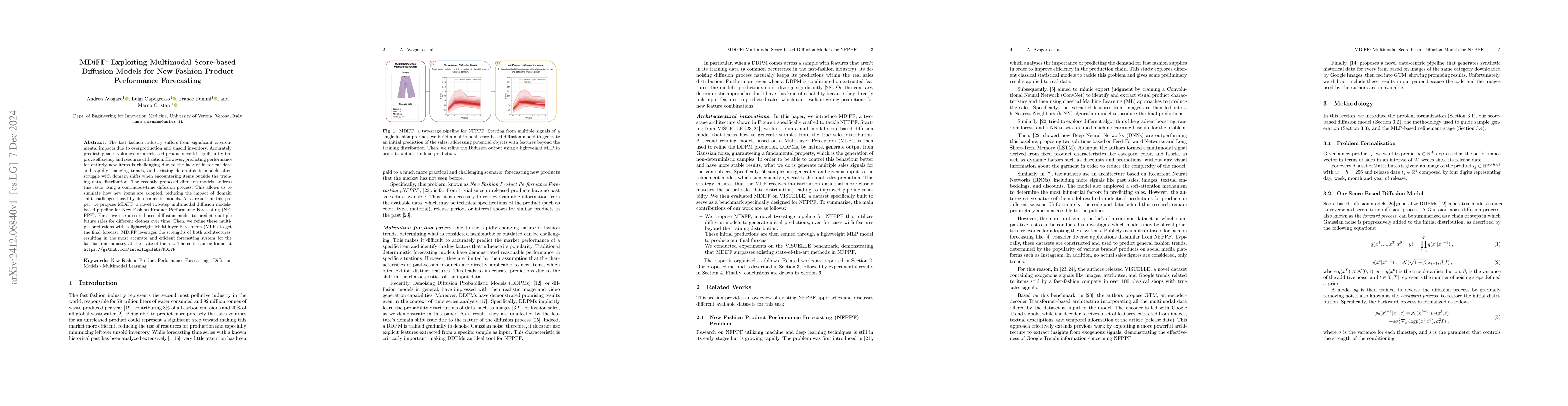 Thumbnail for MDiFF: Exploiting Multimodal Score-based Diffusion Models for New
  Fashion Product Performance Forecasting
