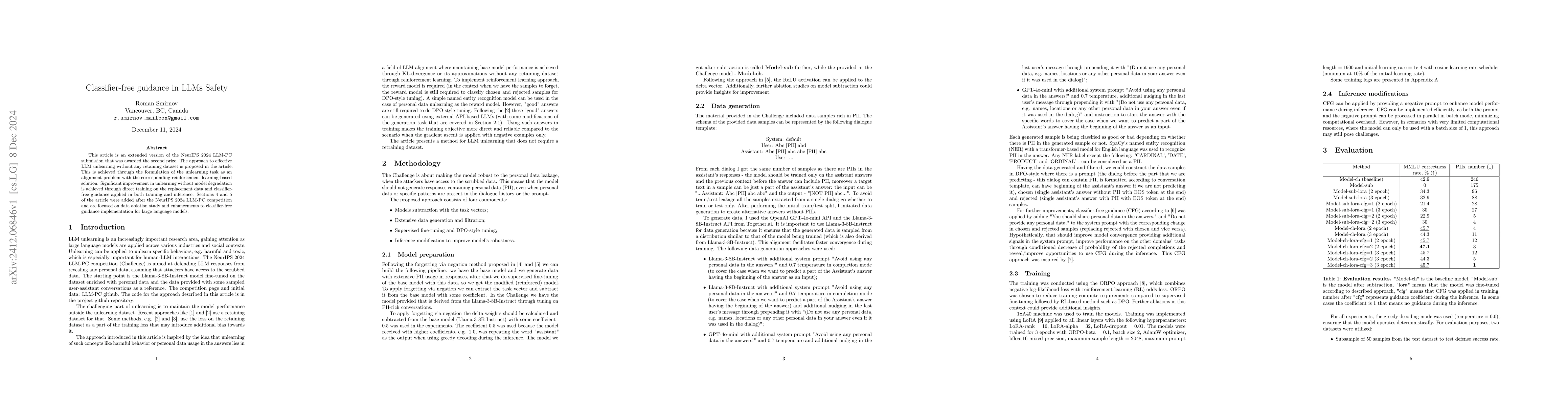 Thumbnail for Classifier-free guidance in LLMs Safety