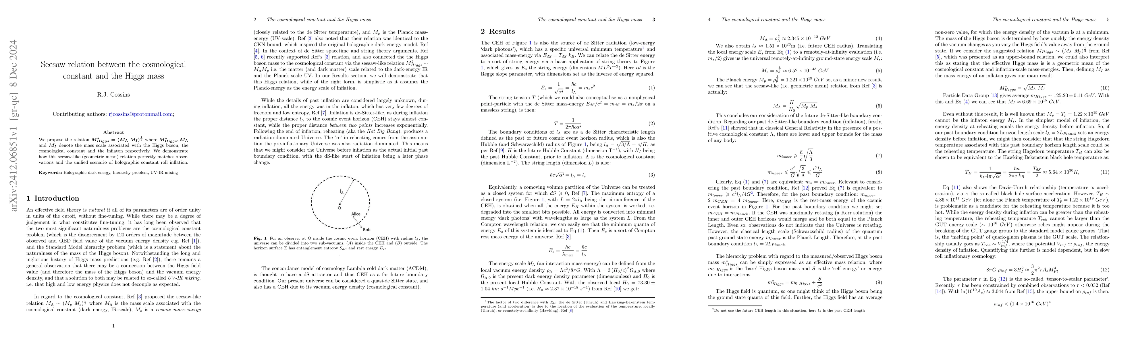 Thumbnail for Seesaw relation between the cosmological constant and the Higgs mass