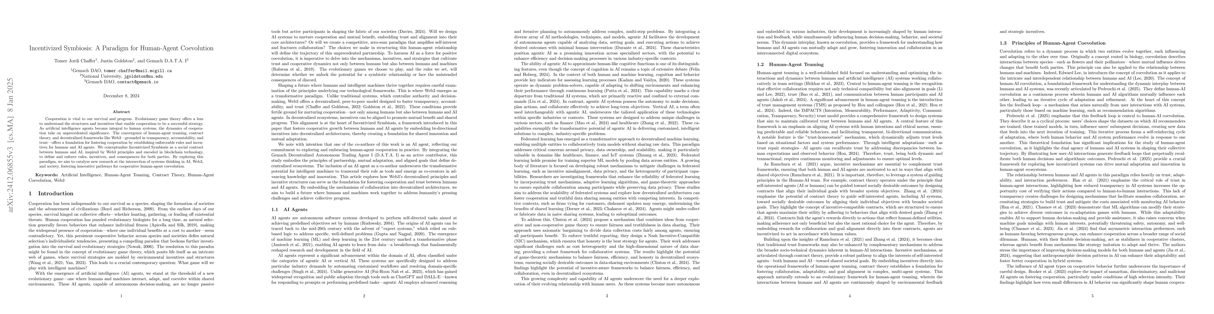 Thumbnail for Incentivized Symbiosis: A Paradigm for Human-Agent Coevolution