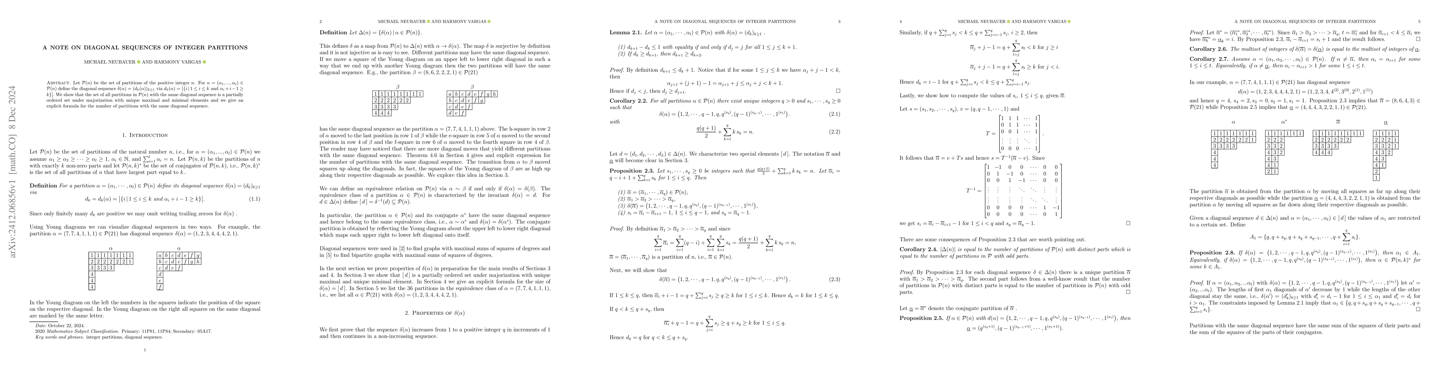 Thumbnail for A note on Diagonal sequences of integer partitions