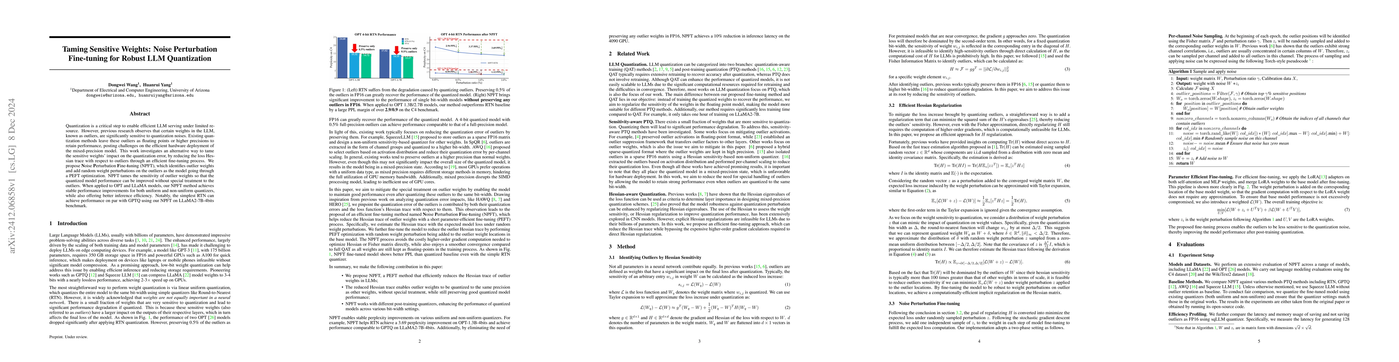 Thumbnail for Taming Sensitive Weights : Noise Perturbation Fine-tuning for Robust LLM
  Quantization