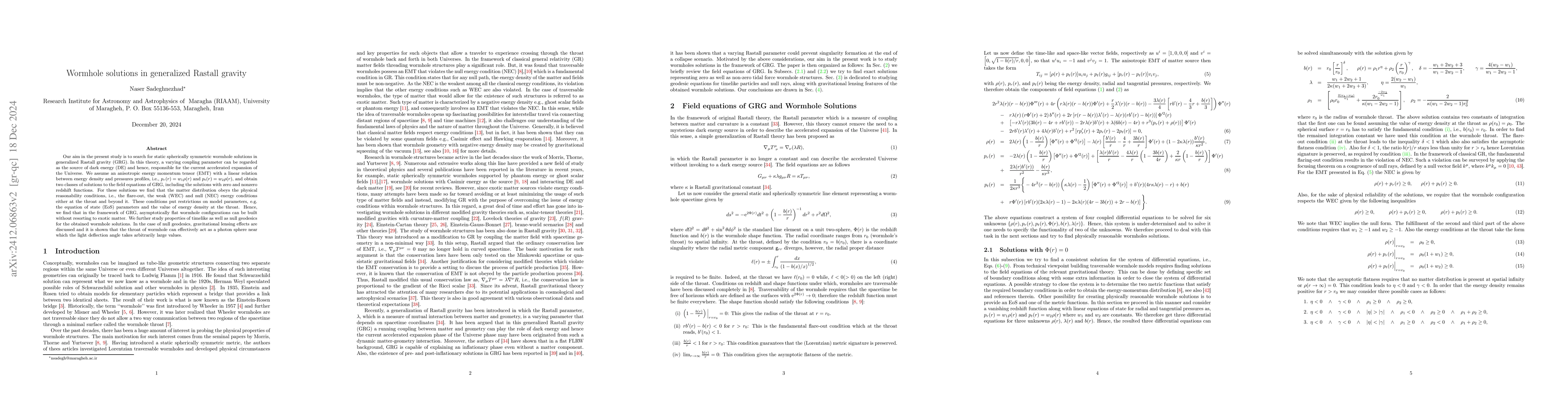 Thumbnail for Wormhole solutions in generalized Rastall gravity