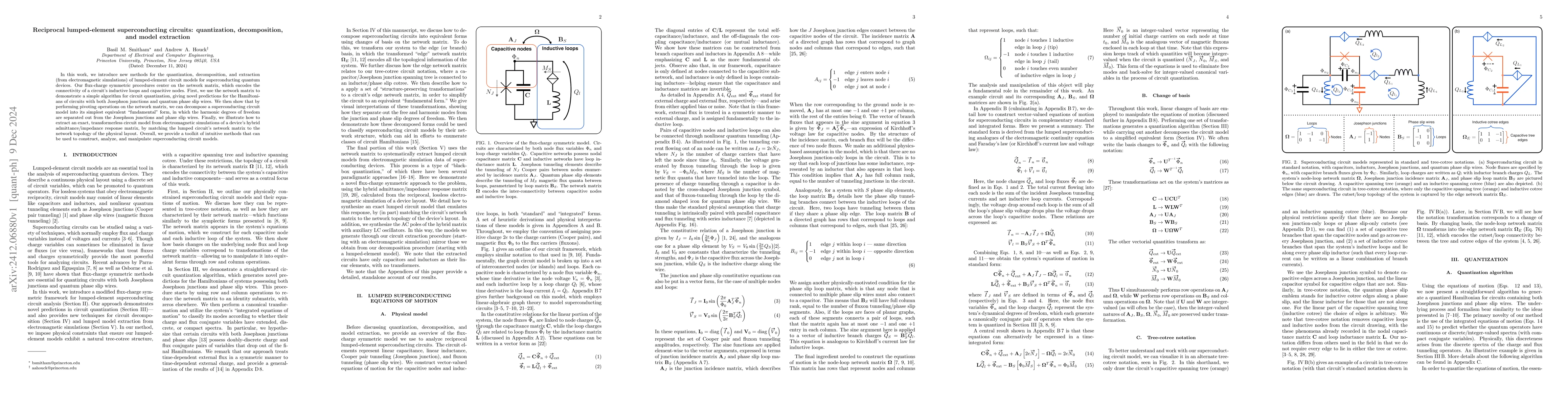 Thumbnail for Reciprocal lumped-element superconducting circuits: quantization,
  decomposition, and model extraction