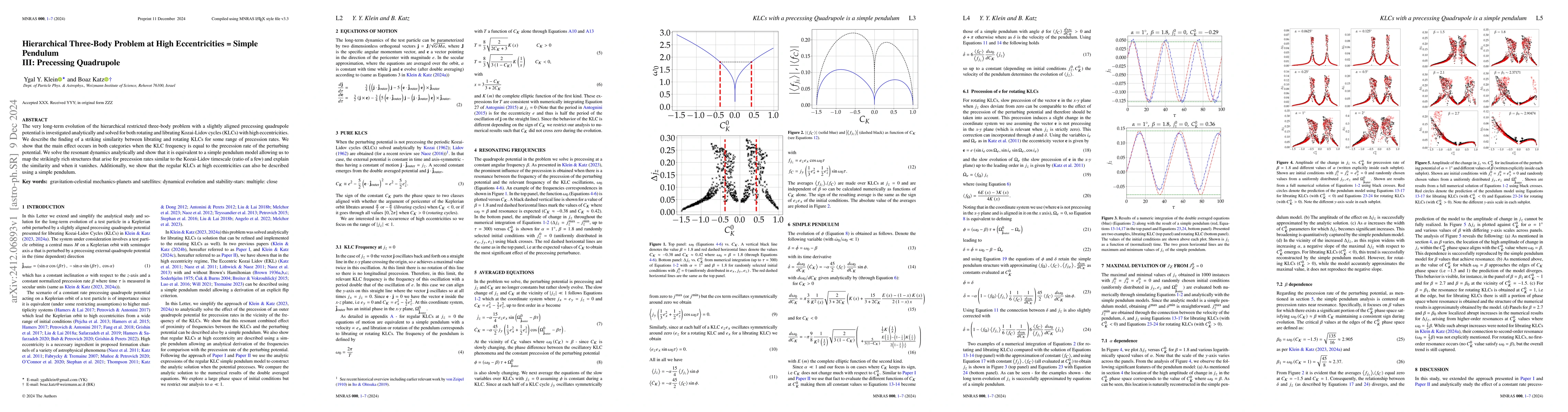 Thumbnail for Hierarchical Three-Body Problem at High Eccentricities = Simple Pendulum
  III: Precessing Quadrupole
