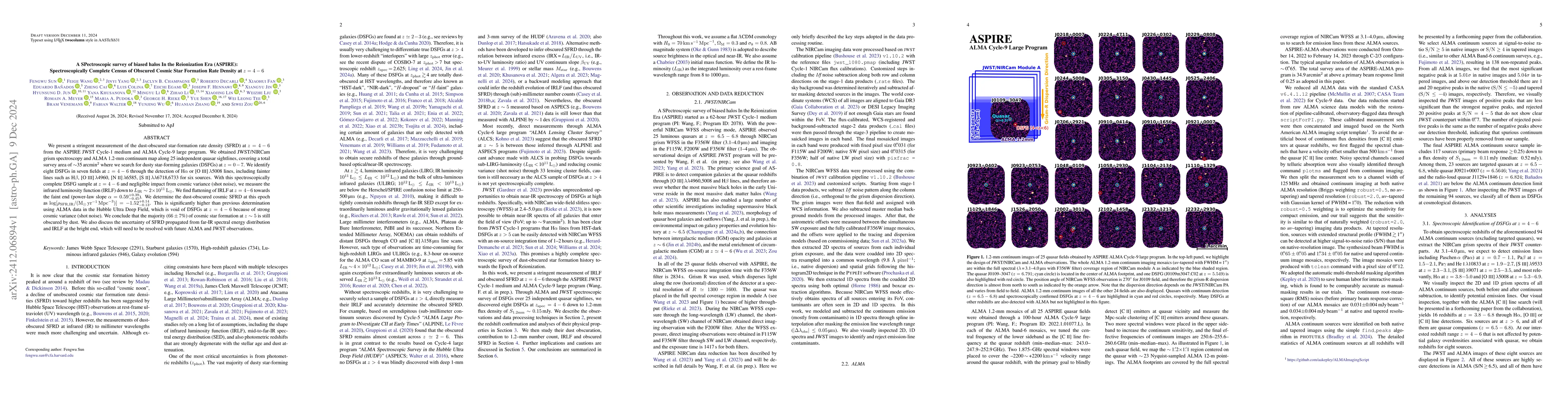 Thumbnail for A SPectroscopic survey of biased halos In the Reionization Era (ASPIRE):
  Spectroscopically Complete Census of Obscured Cosmic Star Formation Rate
  Density at $z=4-6$