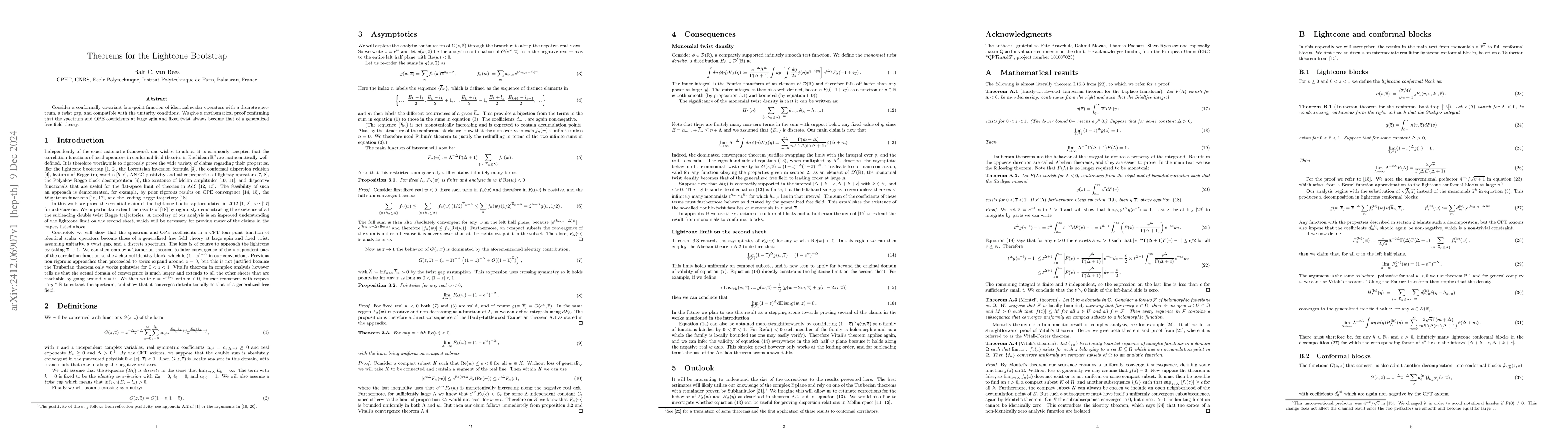 Thumbnail for Theorems for the Lightcone Bootstrap