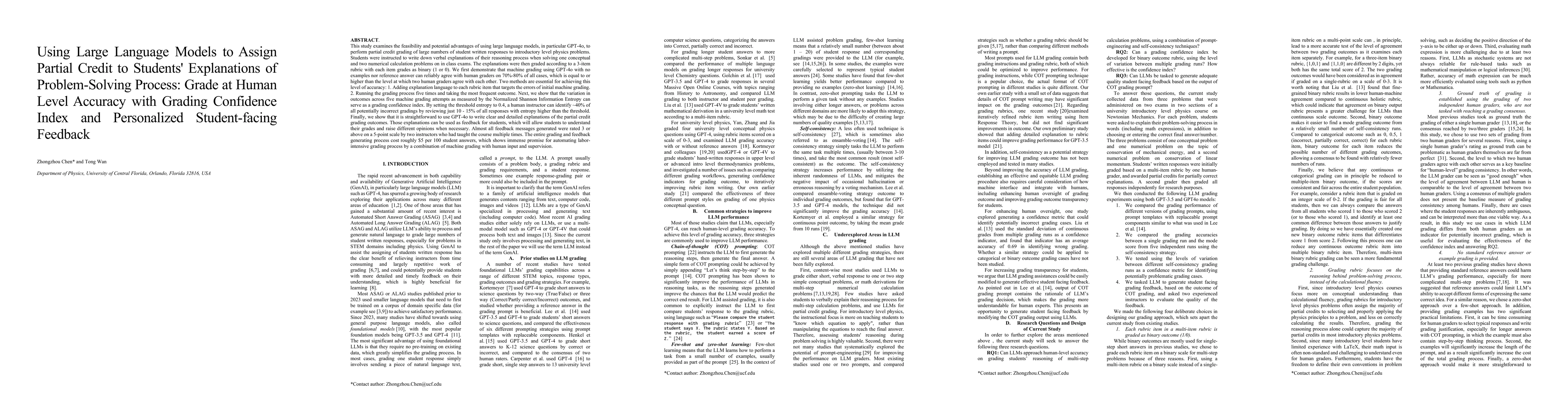 Thumbnail for Using Large Language Models to Assign Partial Credits to Students'
  Problem-Solving Process: Grade at Human Level Accuracy with Grading
  Confidence Index and Personalized Student-facing Feedback