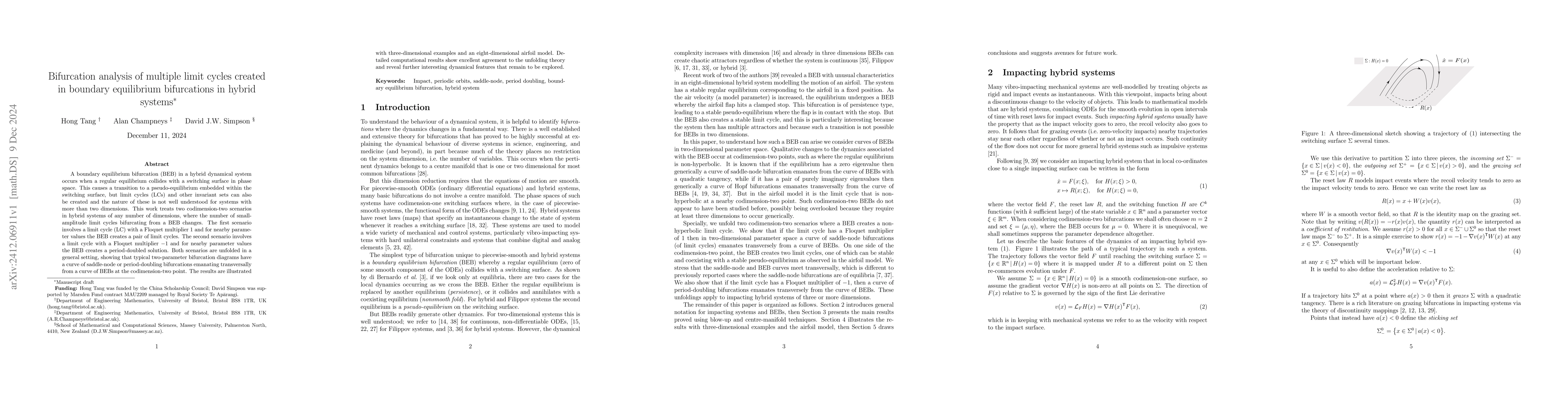 Thumbnail for Bifurcation analysis of multiple limit cycles created in boundary
  equilibrium bifurcations in hybrid systems