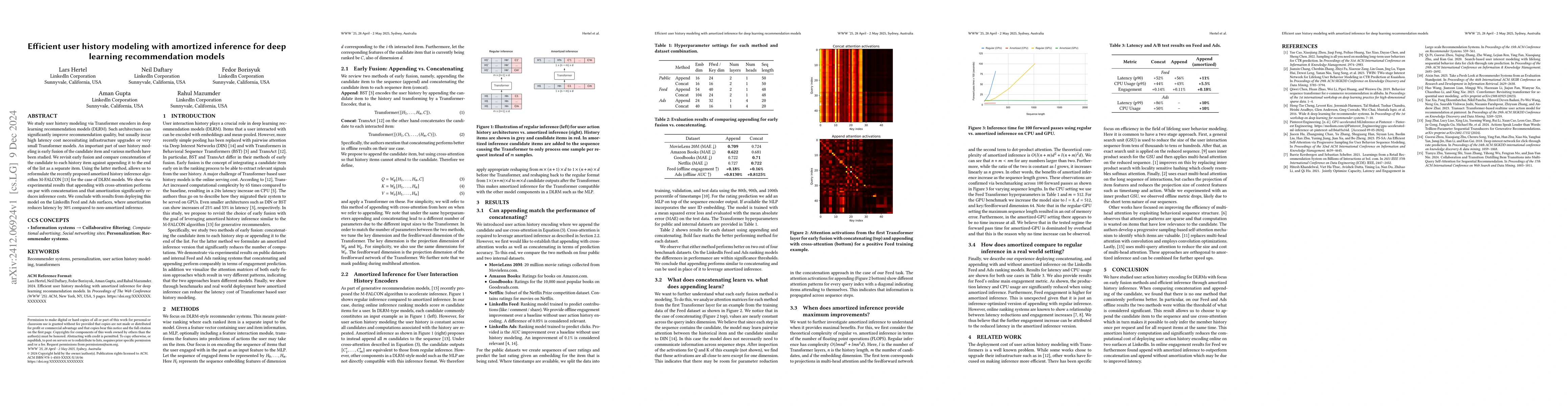 Thumbnail for Efficient user history modeling with amortized inference for deep
  learning recommendation models