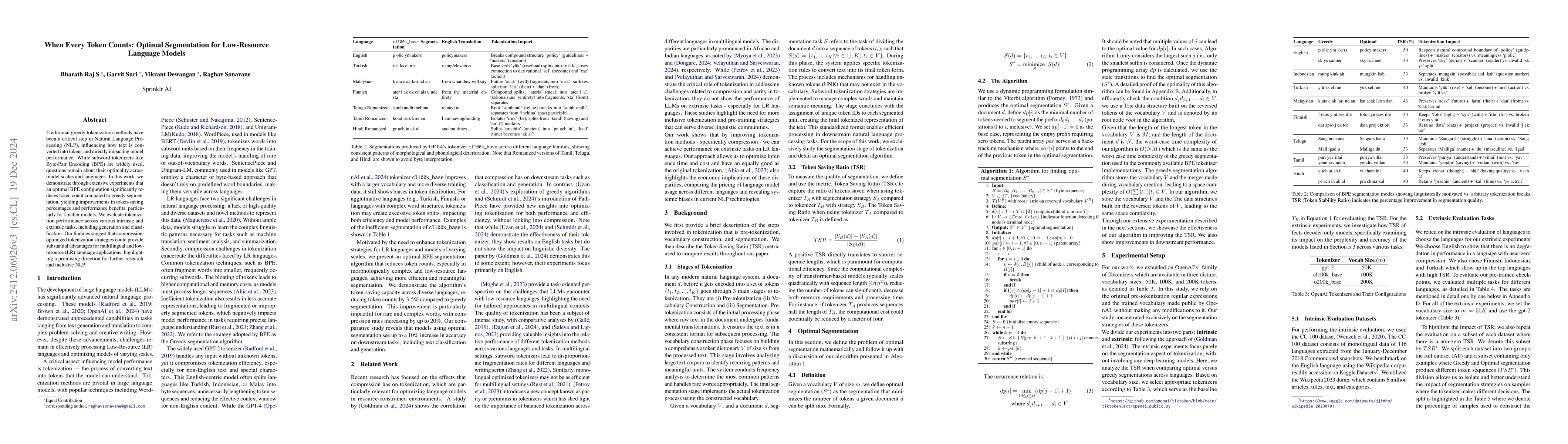 Thumbnail for When Every Token Counts: Optimal Segmentation for Low-Resource Language
  Models