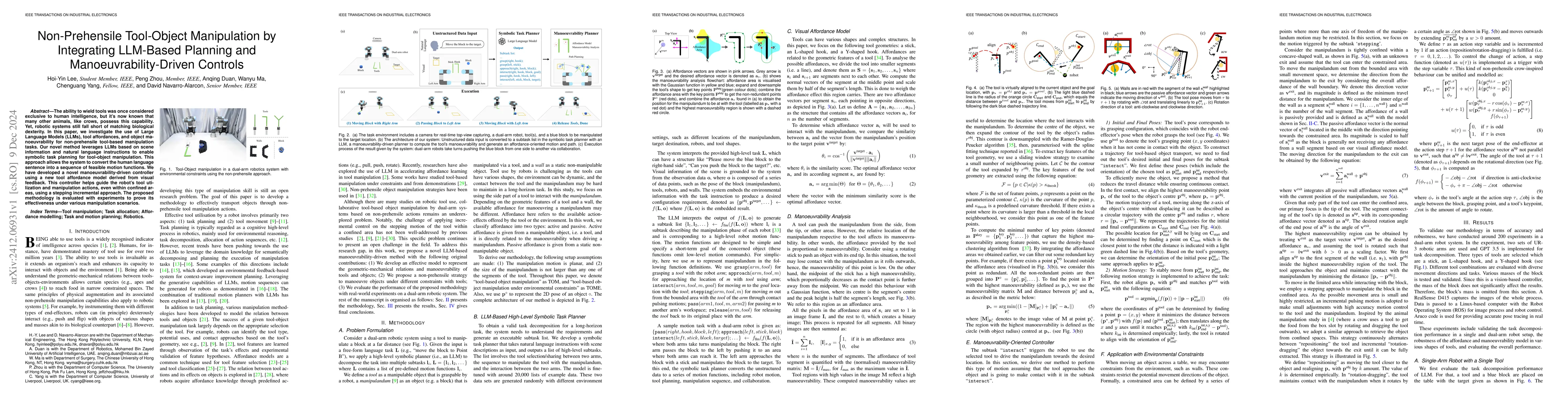 Thumbnail for Non-Prehensile Tool-Object Manipulation by Integrating LLM-Based
  Planning and Manoeuvrability-Driven Controls