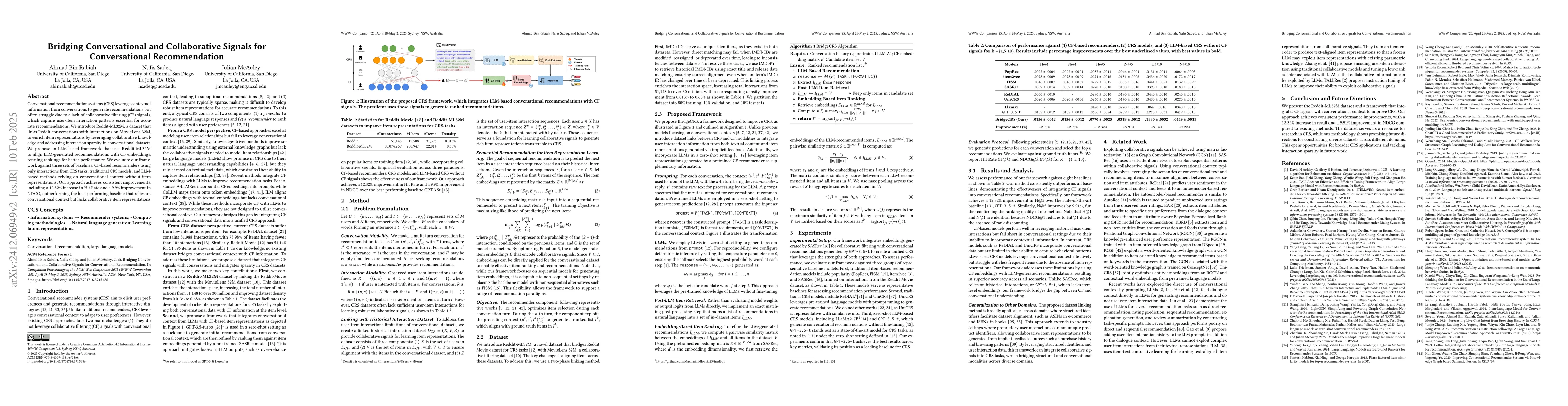 Thumbnail for Bridging Conversational and Collaborative Signals for Conversational
  Recommendation