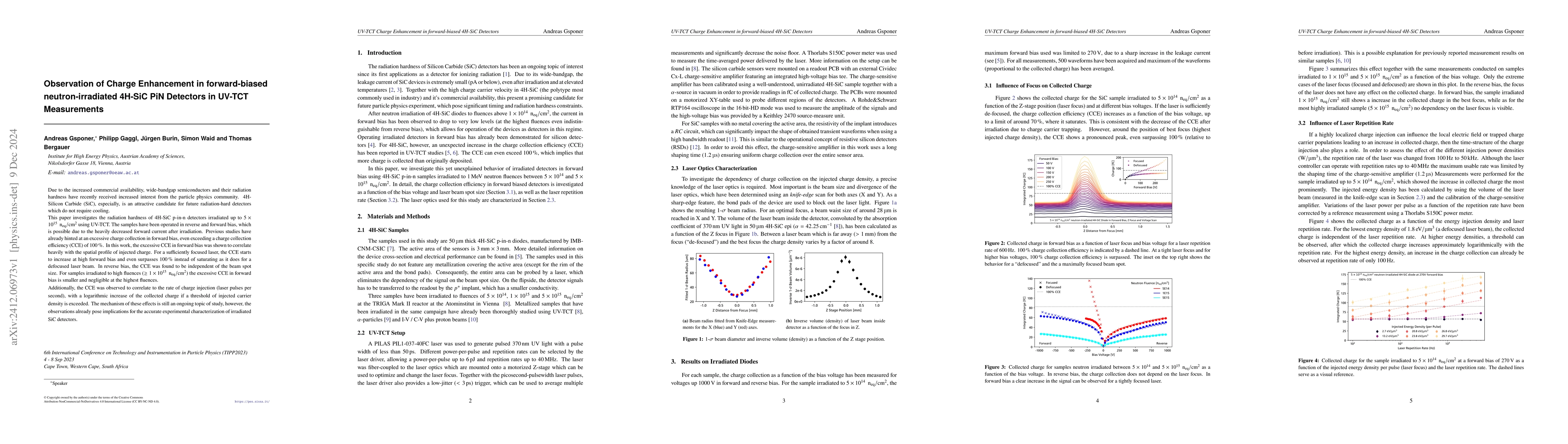 Thumbnail for Observation of Charge Enhancement in forward-biased neutron-irradiated
  4H-SiC PiN Detectors in UV-TCT Measurements