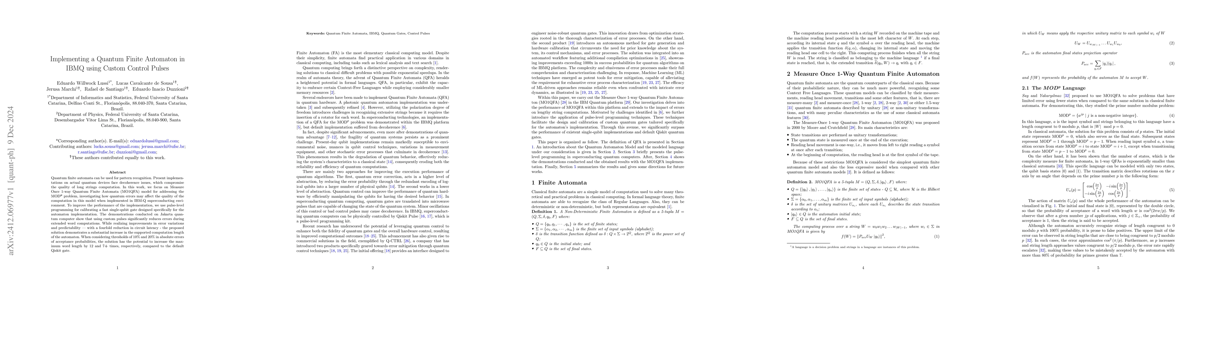 Thumbnail for Implementing a Quantum Finite Automaton in IBMQ using Custom Control
  Pulses