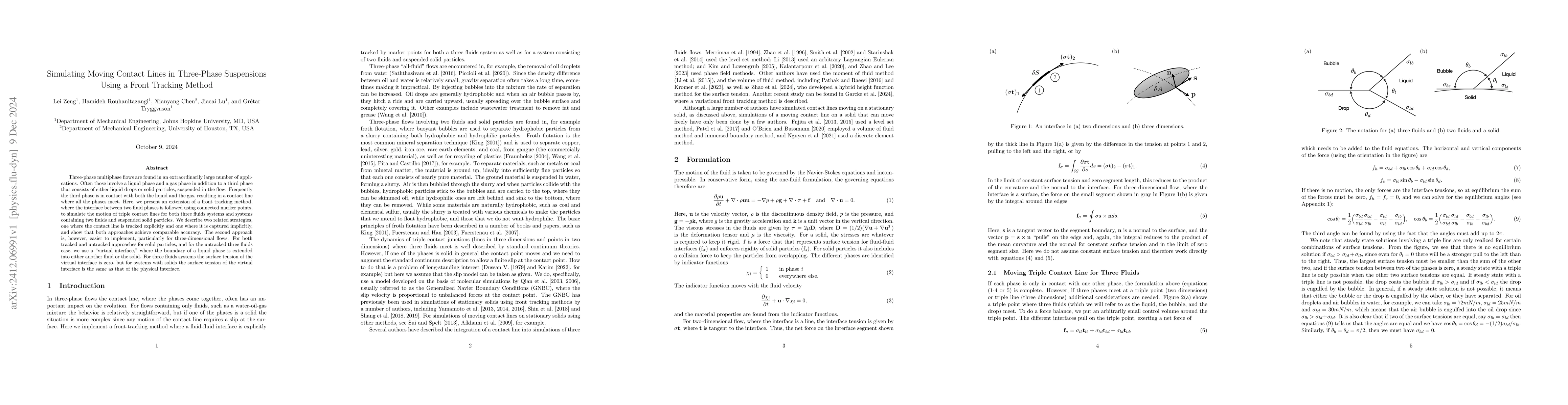 Thumbnail for Simulating Moving Contact Lines in Three-Phase Suspensions Using a Front
  Tracking Method
