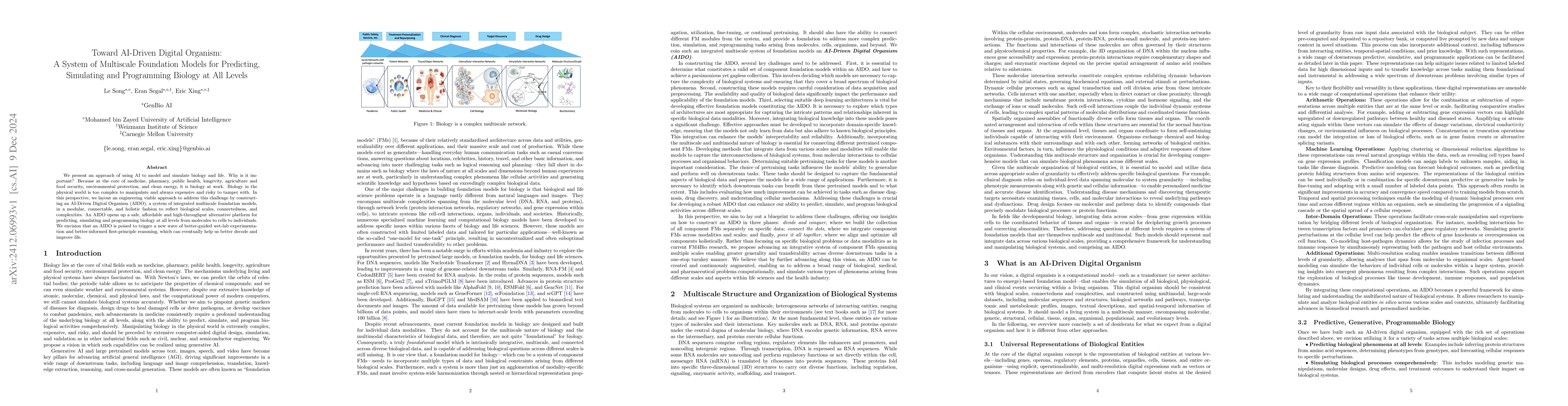 Thumbnail for Toward AI-Driven Digital Organism: Multiscale Foundation Models for
  Predicting, Simulating and Programming Biology at All Levels