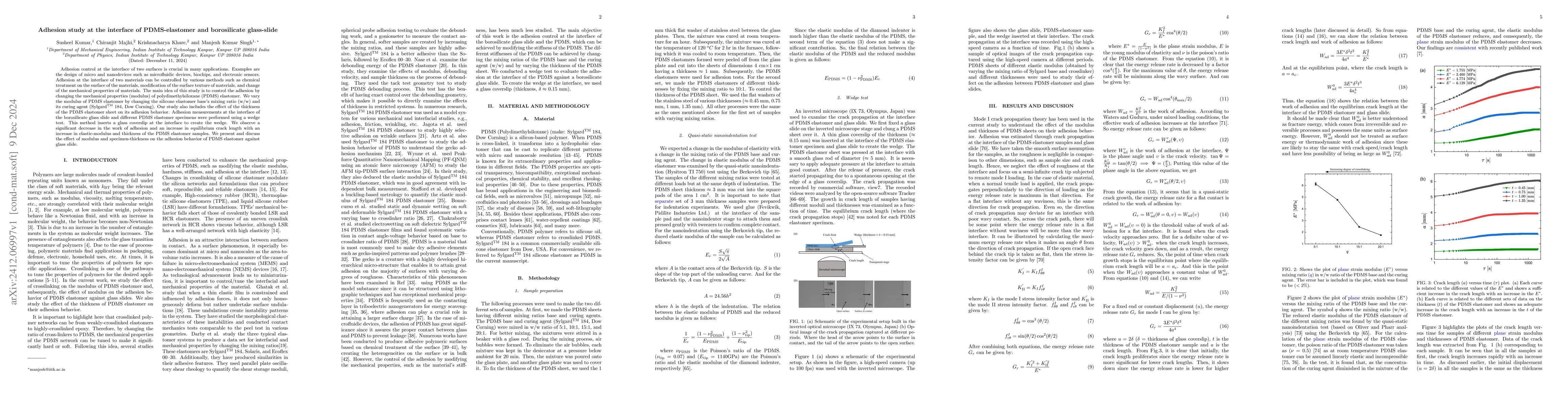 Thumbnail for Adhesion study at the interface of PDMS-elastomer and borosilicate
  glass-slide