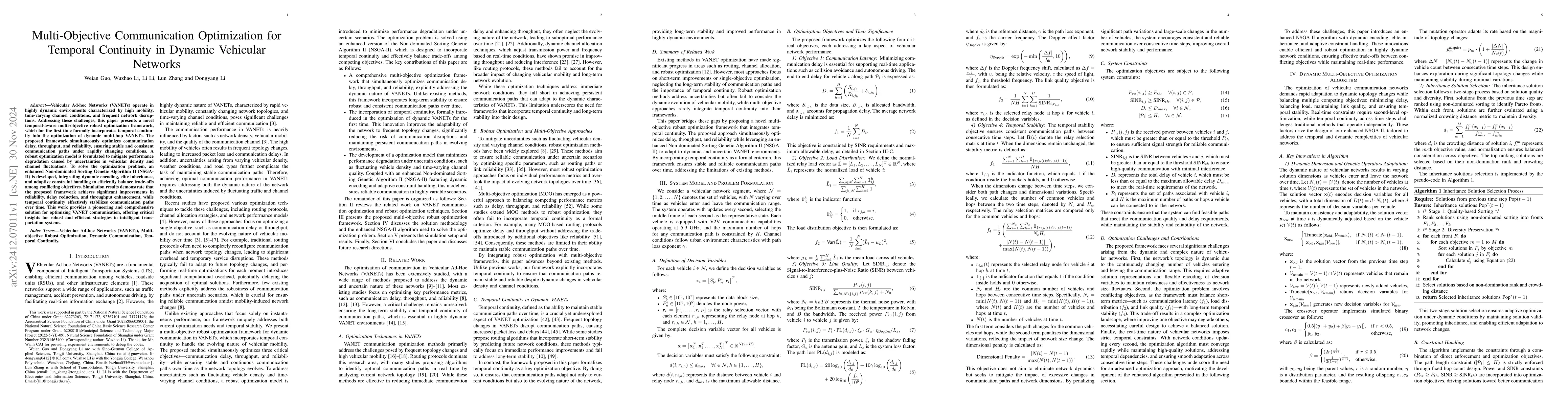 Thumbnail for Multi-Objective Communication Optimization for Temporal Continuity in
  Dynamic Vehicular Networks