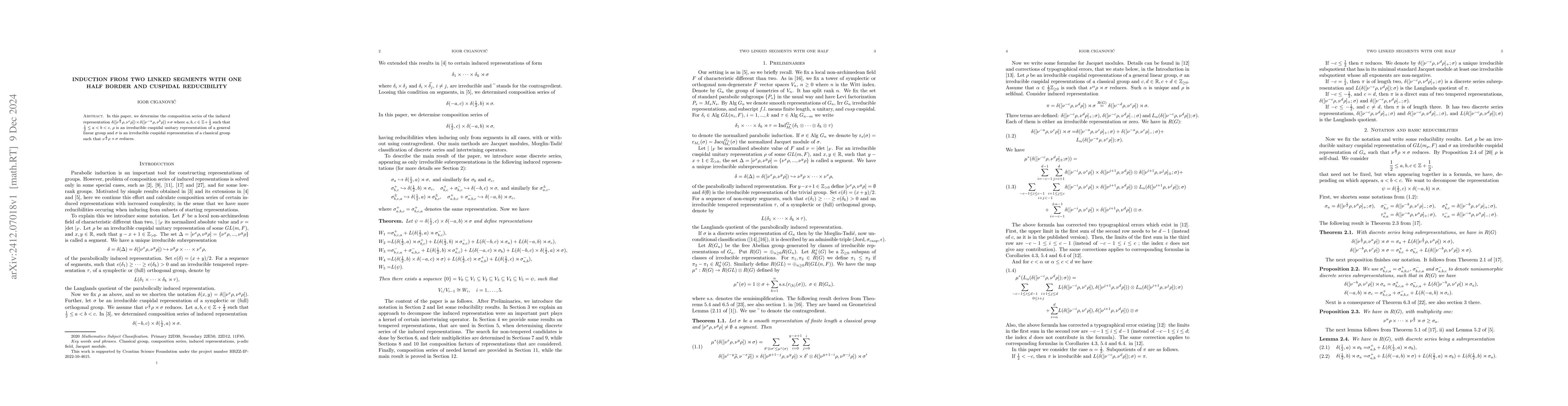 Thumbnail for Induction from two linked segments with one half border and cuspidal
  reducibility