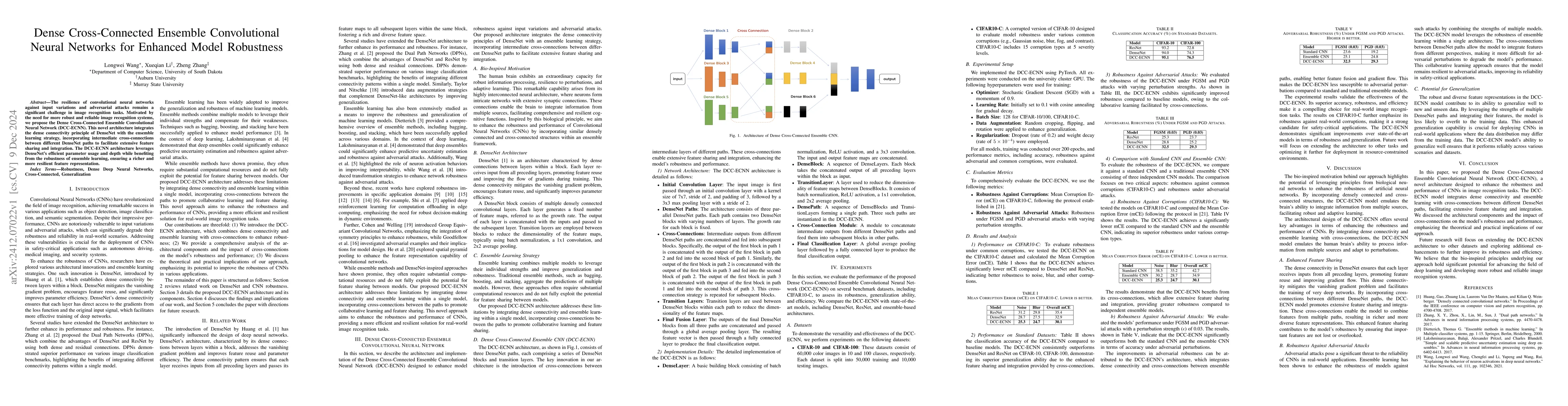 Thumbnail for Dense Cross-Connected Ensemble Convolutional Neural Networks for
  Enhanced Model Robustness