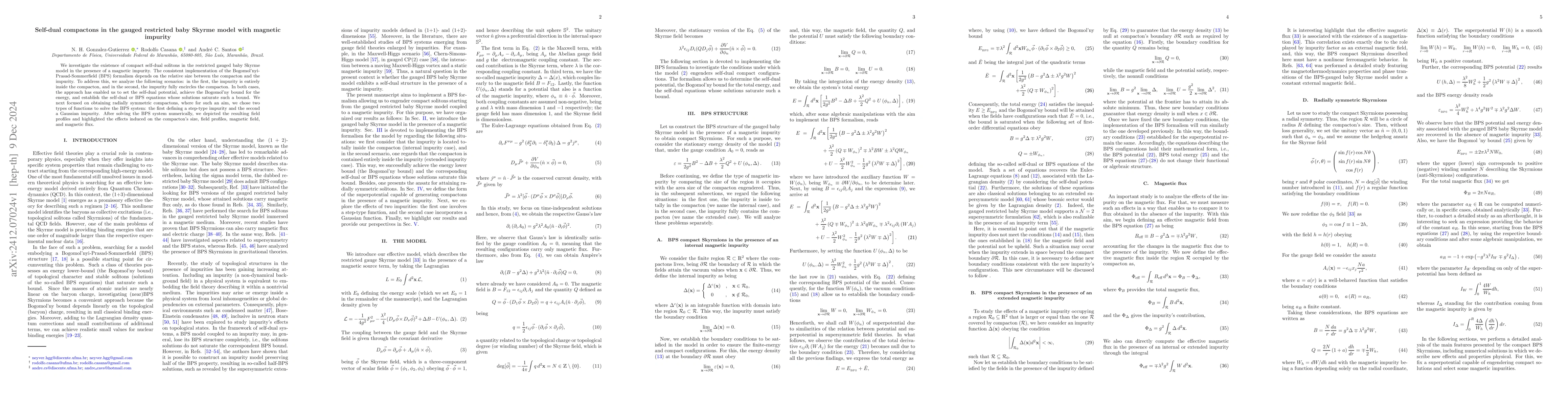 Thumbnail for Self-dual compactons in the gauged restricted baby Skyrme model with
  magnetic impurity