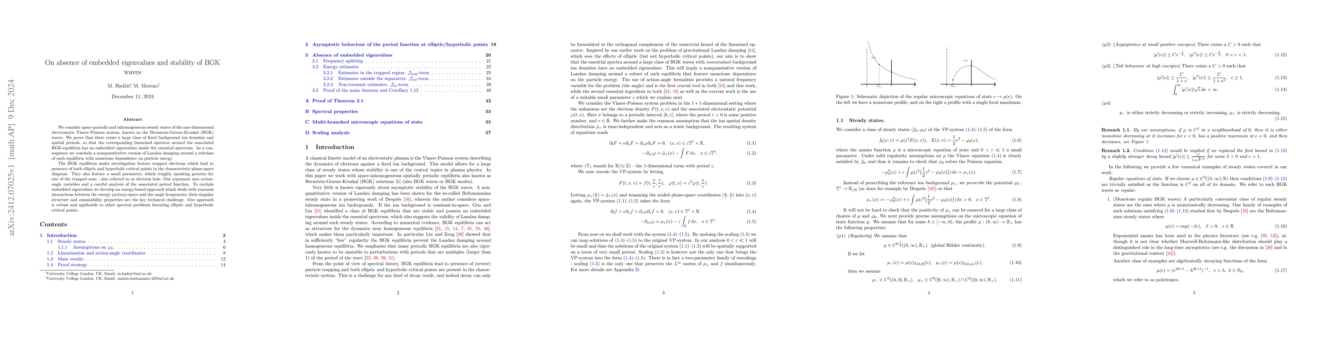 Thumbnail for On absence of embedded eigenvalues and stability of BGK waves