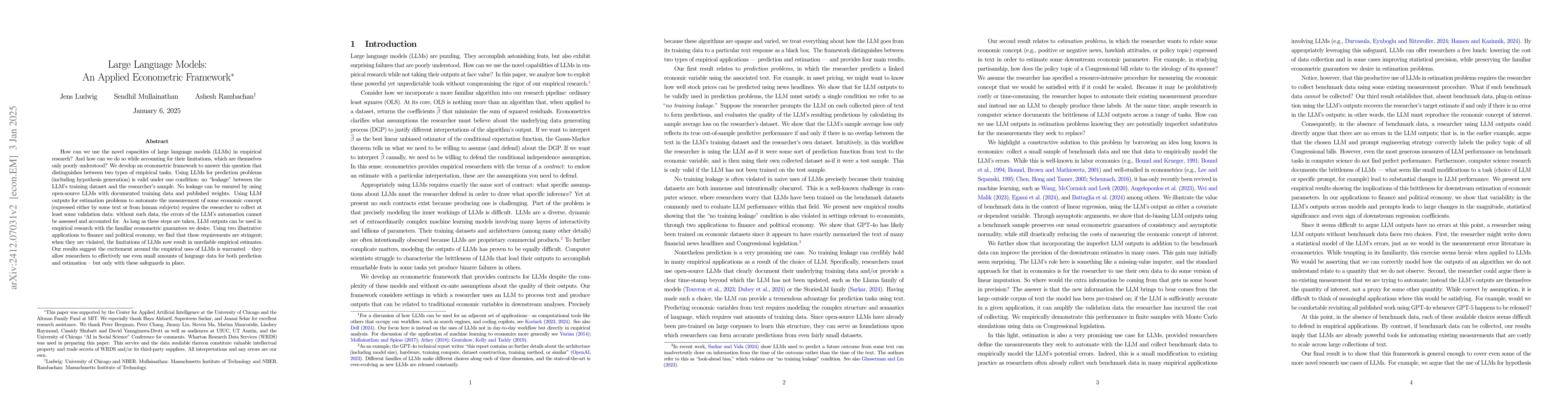 Thumbnail for Large Language Models: An Applied Econometric Framework