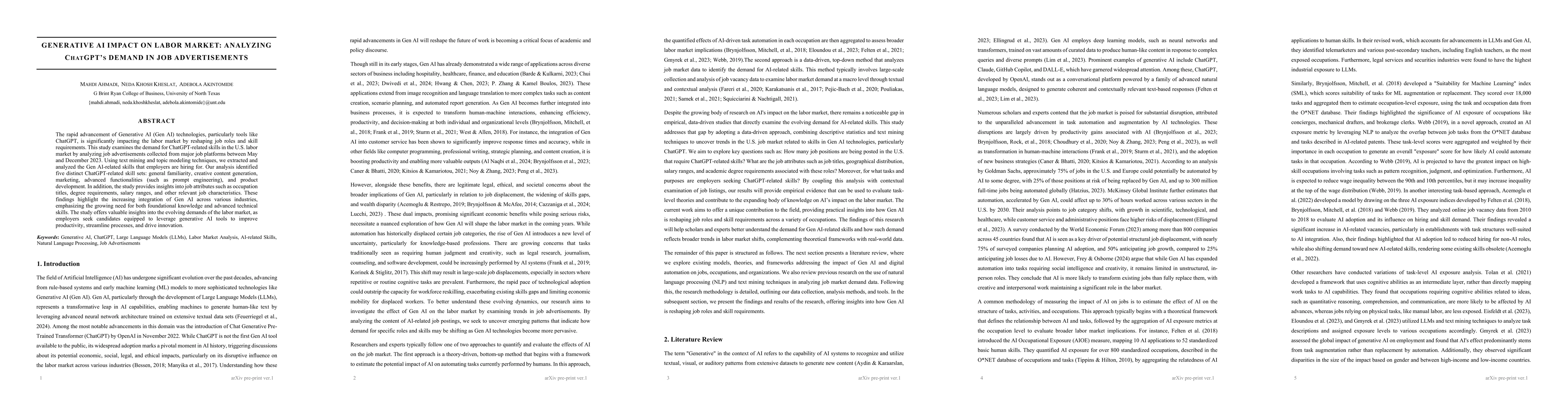Thumbnail for Generative AI Impact on Labor Market: Analyzing ChatGPT's Demand in Job
  Advertisements