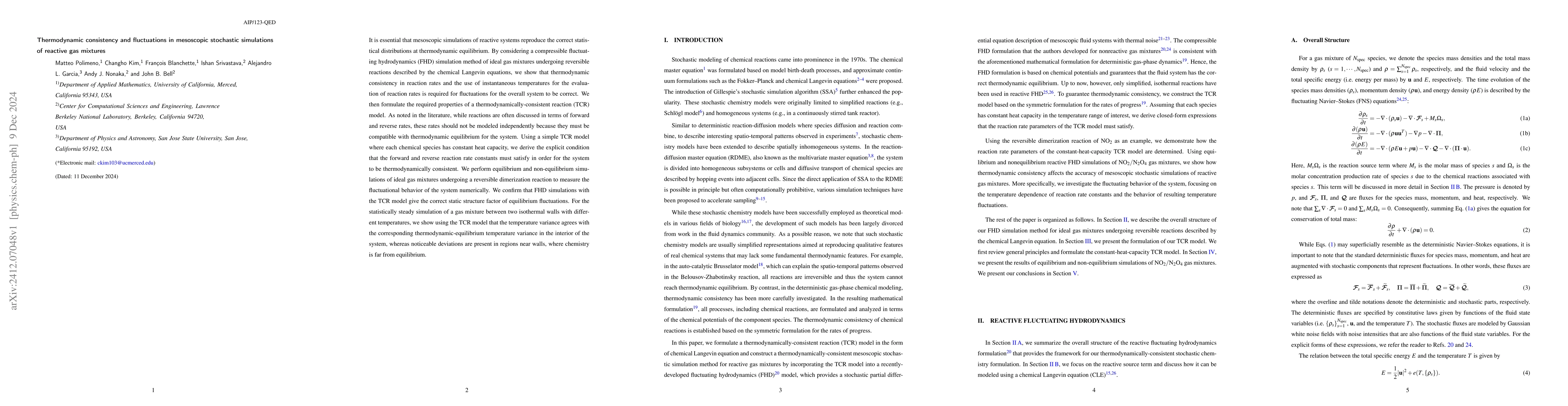 Thumbnail for Thermodynamic consistency and fluctuations in mesoscopic stochastic
  simulations of reactive gas mixtures