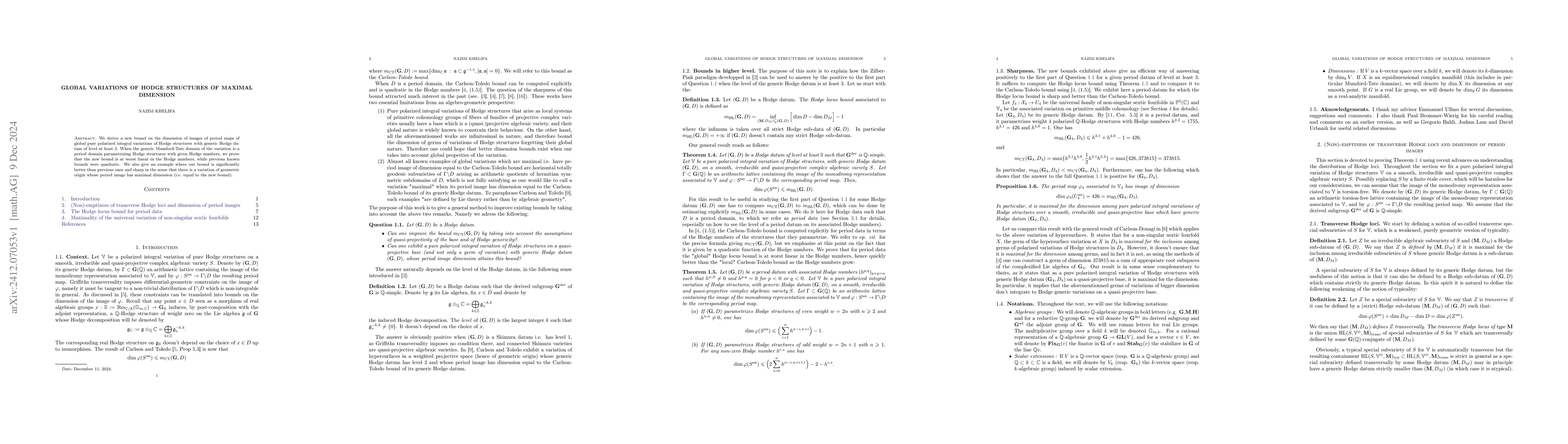 Thumbnail for Global variations of Hodge structures of maximal dimension