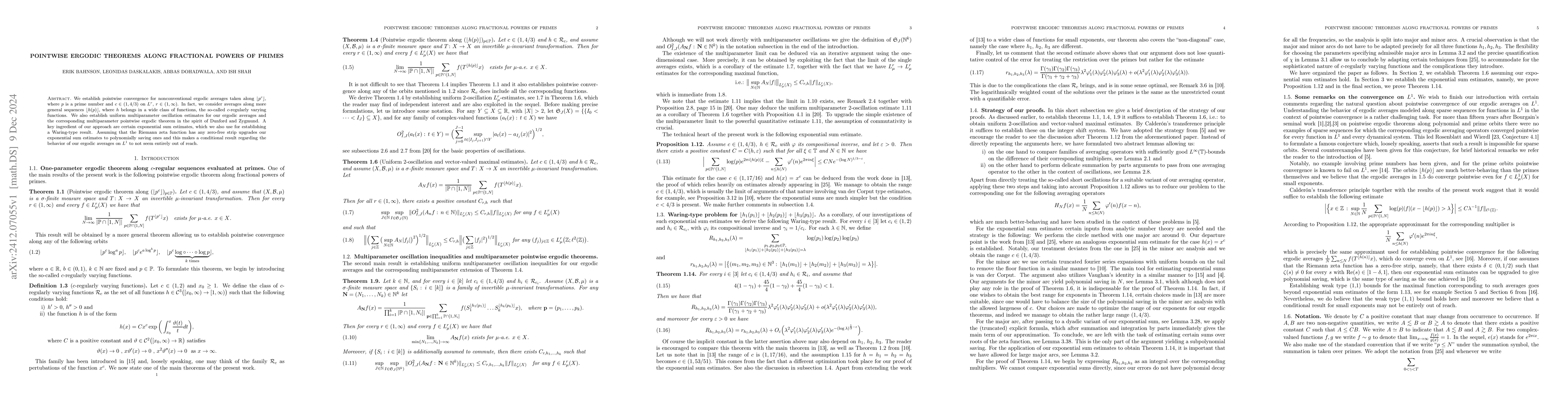 Thumbnail for Pointwise ergodic theorems along fractional powers of primes