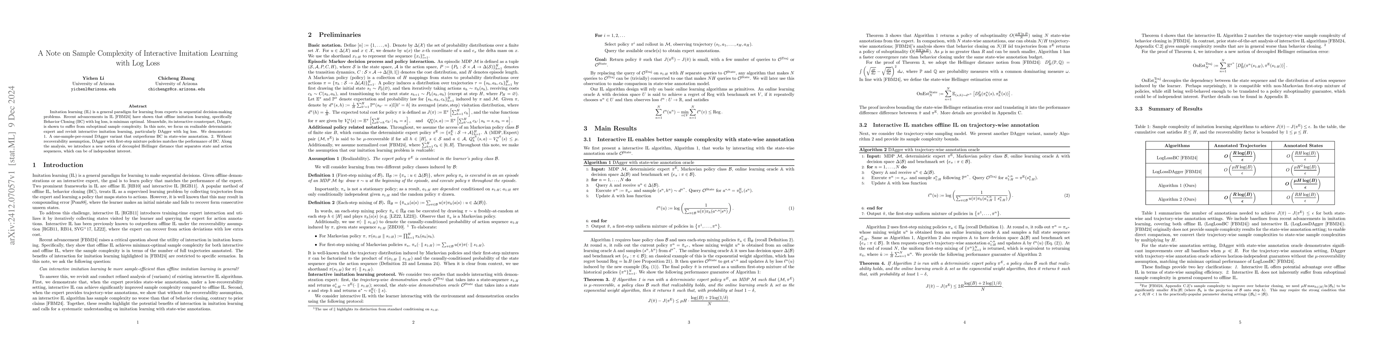 Thumbnail for A Note on Sample Complexity of Interactive Imitation Learning with Log
  Loss
