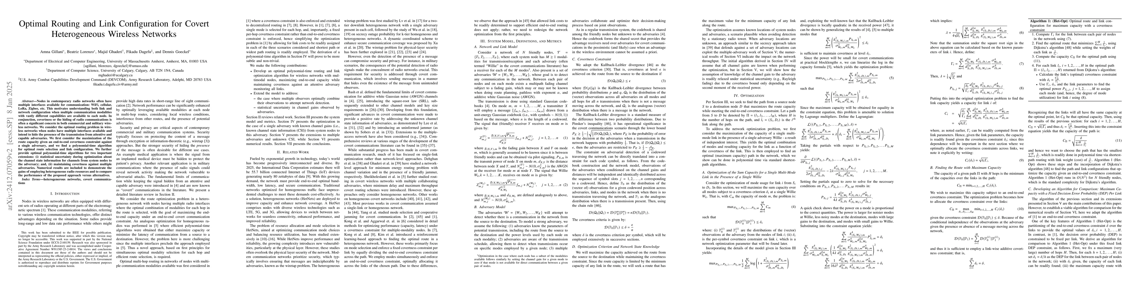 Thumbnail for Optimal Routing and Link Configuration for Covert Heterogeneous Wireless
  Networks