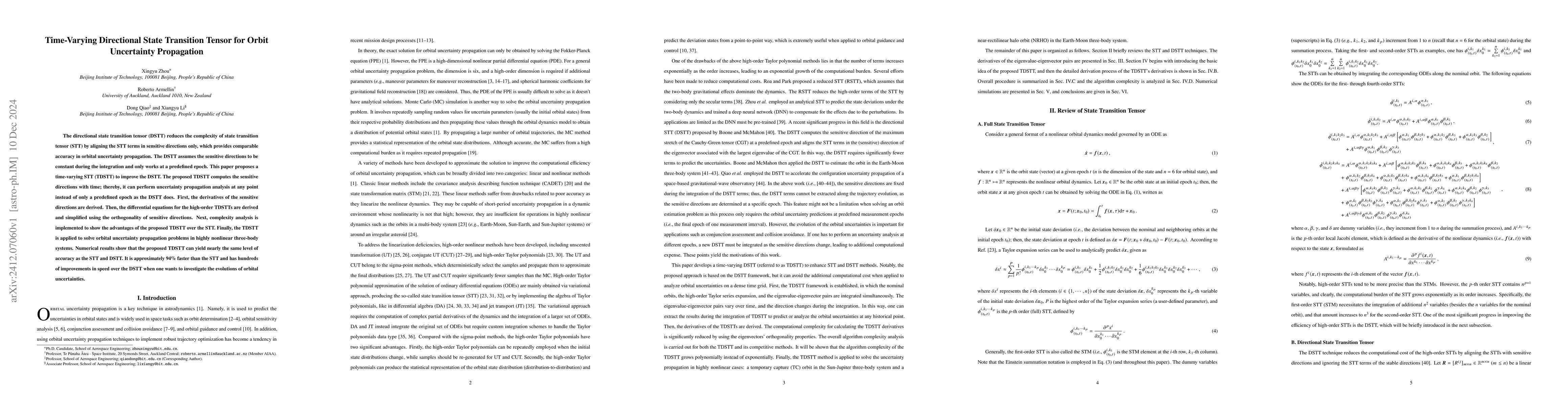 Thumbnail for Time-Varying Directional State Transition Tensor for Orbit Uncertainty
  Propagation