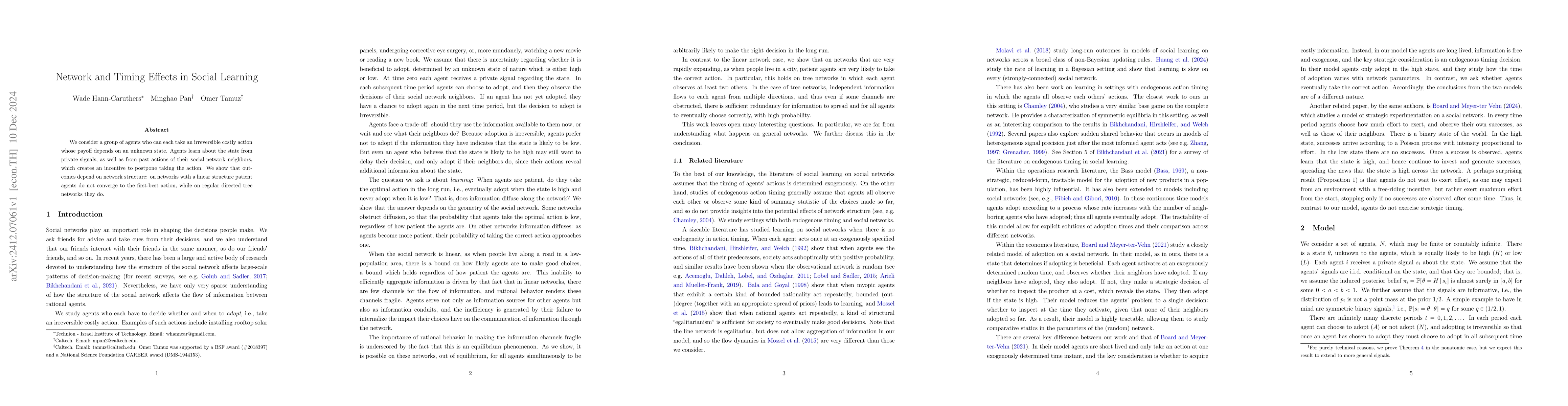 Thumbnail for Network and timing effects in social learning