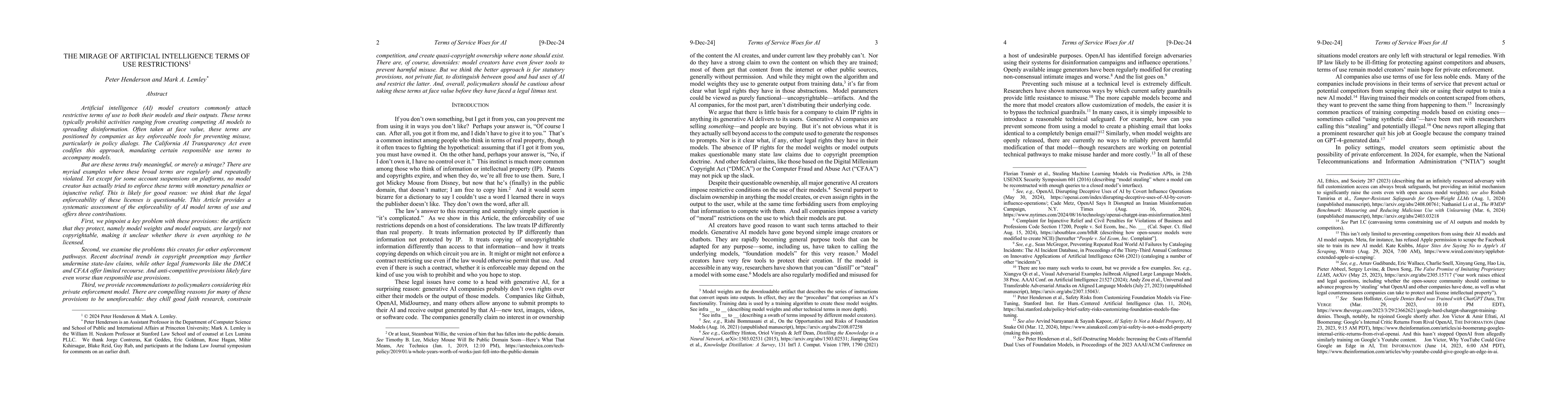 Thumbnail for The Mirage of Artificial Intelligence Terms of Use Restrictions