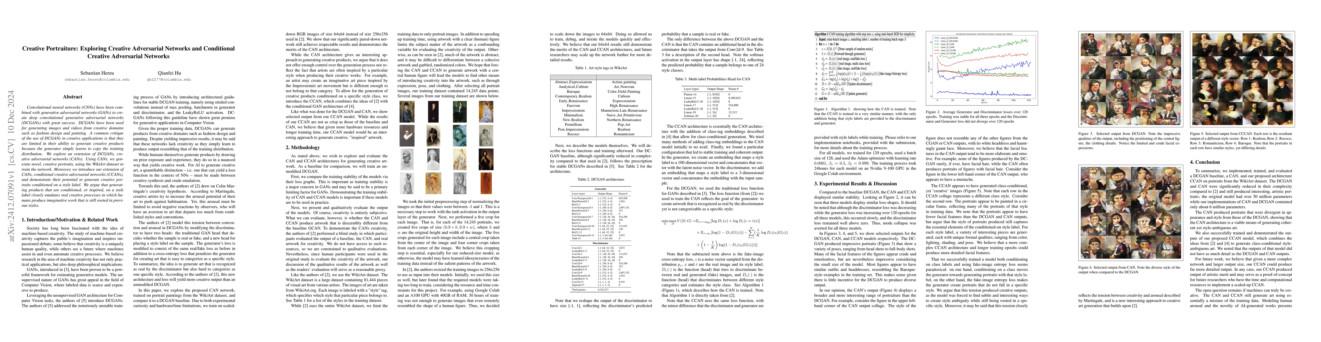 Thumbnail for Creative Portraiture: Exploring Creative Adversarial Networks and
  Conditional Creative Adversarial Networks