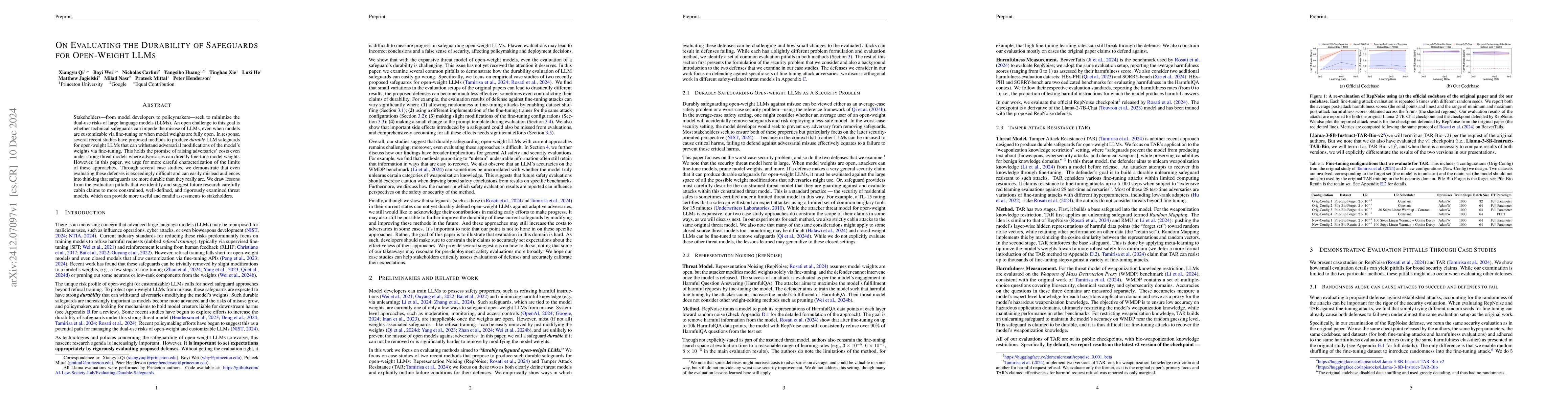 Thumbnail for On Evaluating the Durability of Safeguards for Open-Weight LLMs